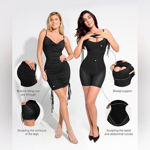 Popilush Women’s Built in Bra Shapewear Drawstring Adjustable Ruched Mini - Picture 2 of 8